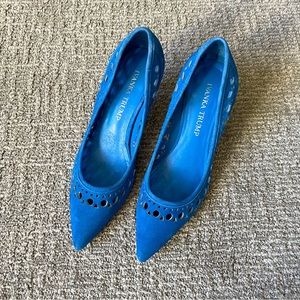 Ivanka Trump Blue Suede Cutout Pumps, Size 5.5